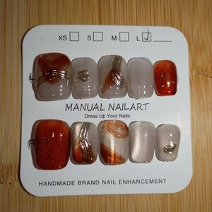 Multicolored Cat Eye Short Square Nail Set With Gold Accents